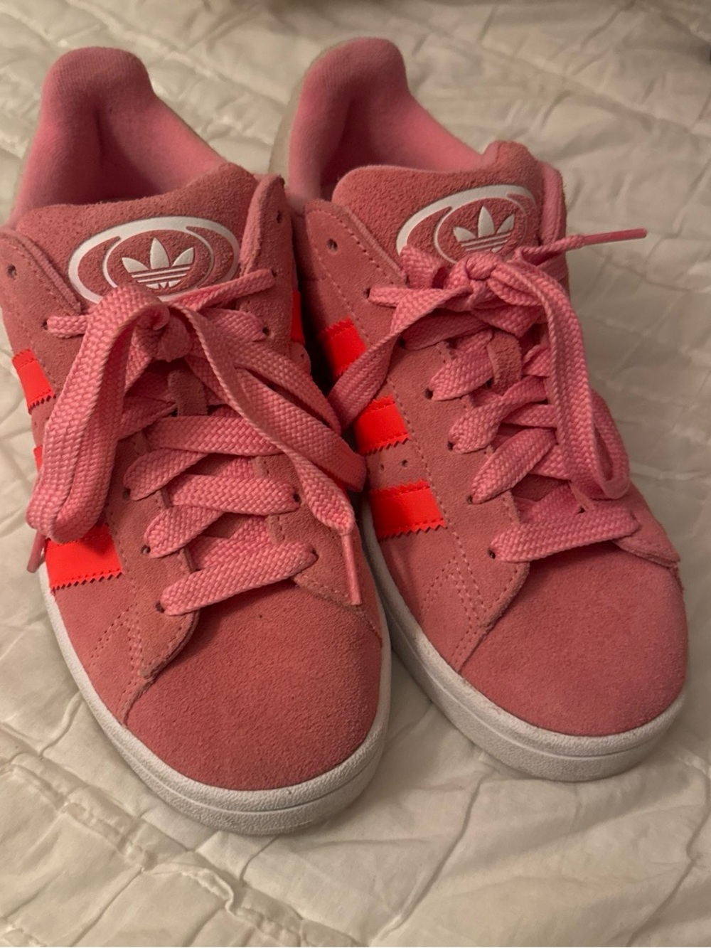 adidas Pink Suede Sneakers with Neon Stripe